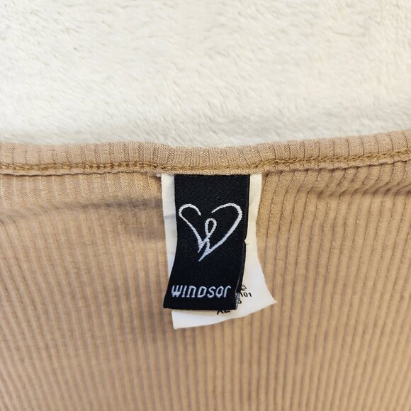 Windsor Womens XL Crop Top Tee Ribbed Stretch Cap T-Shirt Top Tan/Nude/Beige - Picture 3 of 5